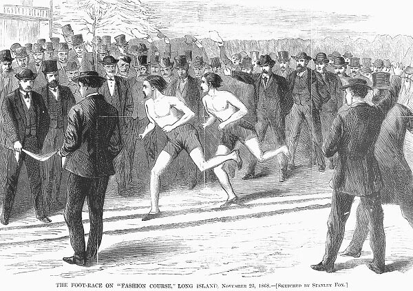 The Foot Race on Fashion Course, Long Island, November 23, 1868. Contemporary American wood engravaving