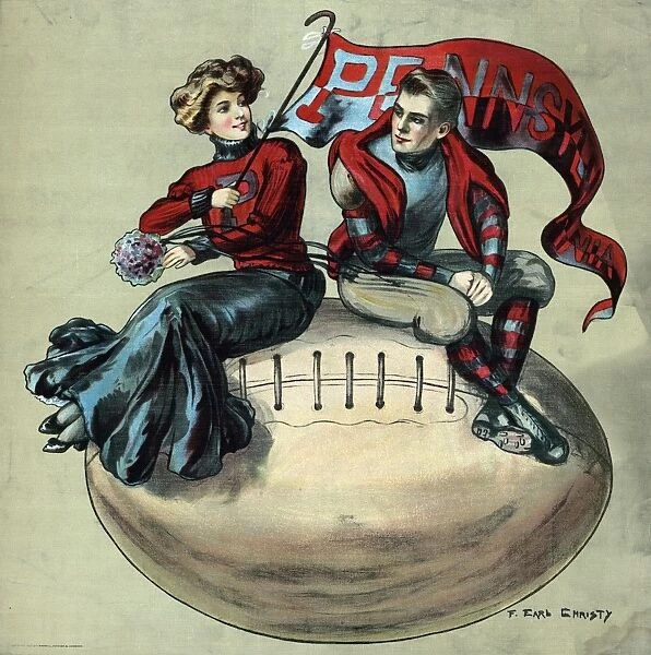 FOOTBALL, c1907. Poster promoting University of Pennsylvania football. Lithograph by F