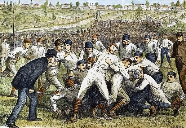 The football game between Yale and Princeton on 27 November 1879: contemporary colored engraving