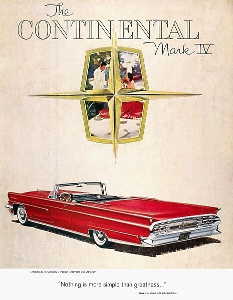 FORD AVERTISEMENT, 1959. American magazine advertisement for Fords Lincoln Continental Mark IV, 1959