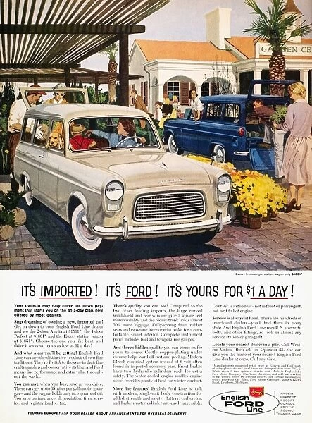 FORD AVERTISEMENT, 1959. American magazine advertisement, 1959, for the Ford Escort station wagon manufactured in England