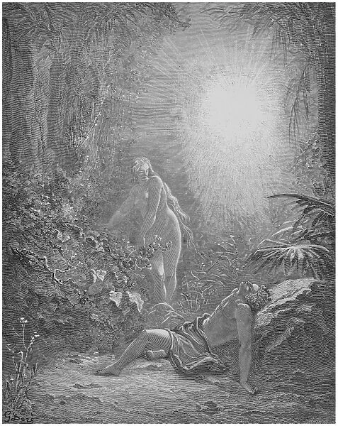 FORMATION OF EVE. (Genesis 2: 23) Wood engraving after Gustave Dor
