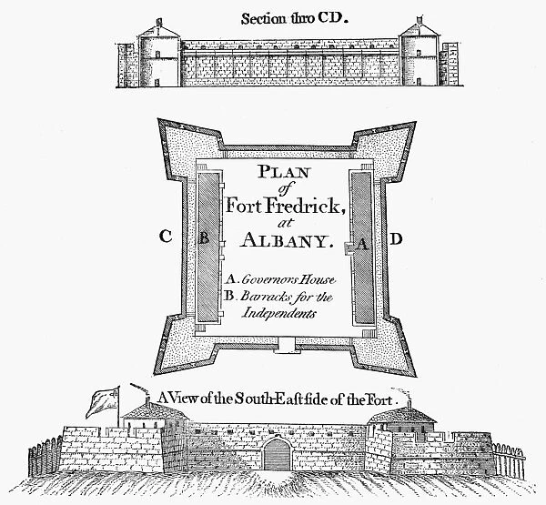 Fort Frederick at Albany, New York. Line engraving, 1763