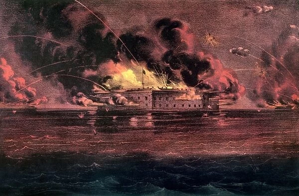 FORT SUMTER, 1861. Bombardment of Fort Sumter, Charleston Harbor, South Carolina, during the American Civil War. Undated lithograph by Currier and Ives