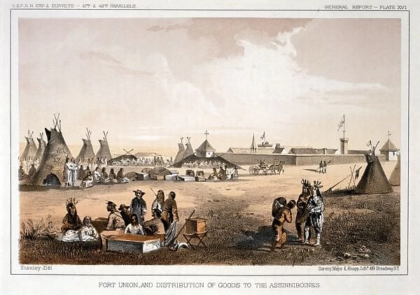 FORT UNION, c1855. Assiniboine native peoples encamped outside of the Fort Union