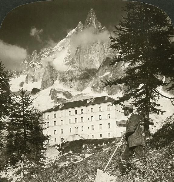 FRANCE: ALPS, 1908. The Hotel Montavert and the Aiguille du Dru in the French Alps