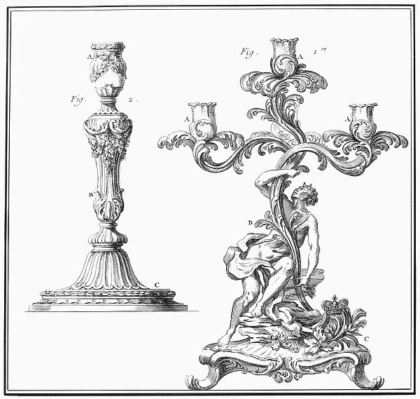 FRANCE: CANDLESTICKS. Engraved designs for silver candlesticks, French, mid-18th century