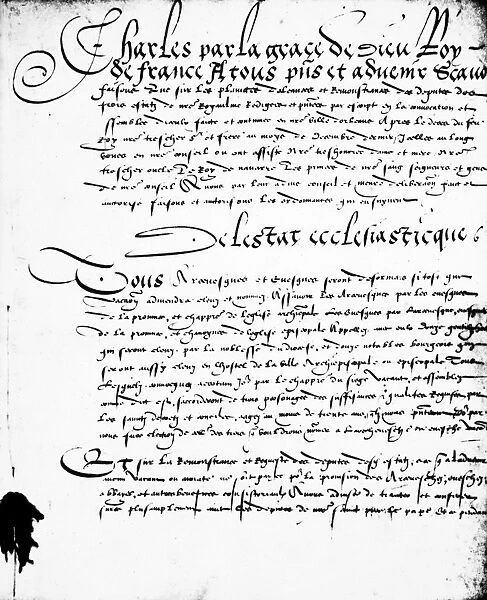 FRANCE: EDICT, 1562. The Edict of January 1562, drawn by Michel de L Hospital