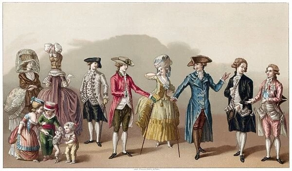 FRANCE: FASHION, c1730. Mens fashions in France, c1730. Chromolithograph, c1875