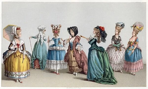 FRANCE: FASHION, c1730. Womens fashions in France, c1730. Chromolithograph, c1875