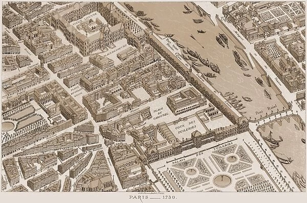 FRANCE: MAP OF PARIS, 1730. A partial view of Paris as it appeared in 1730. Lithograph, French, 19th century