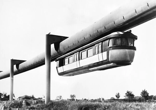 FRANCE: MONORAIL, 1950s. Test track of the SAFEGE high-speed monorail at Chateauneuf-sur-Loire, France, 1950s