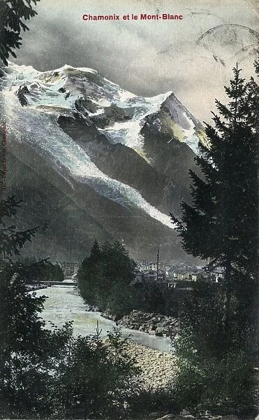 FRANCE: MONT BLANC, c1910. View of Mont Blanc from Chamonix, France. Postcard, French