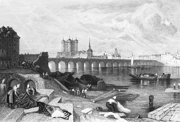 FRANCE: SAUMUR. A view of the waterfront in Saumur, France, on the Loire River. Steel engraving, English, c1835, after J. M. W. Turner