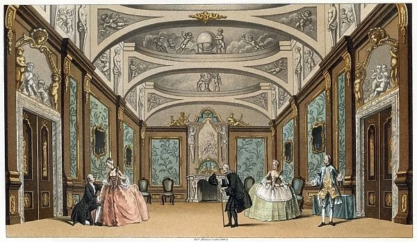 FRANCE: THEATRE, c1750. A scene in a French theatre. Chromolithograph, c1875