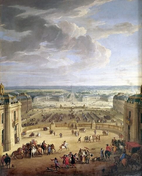 FRANCE: VERSAILLES. 1690. The forecourts and two stables seen from King Louis XIV s