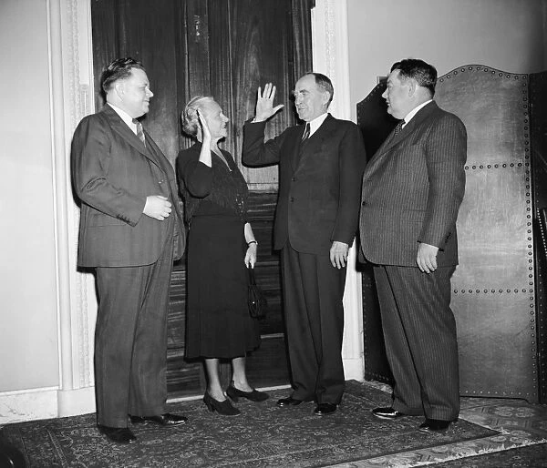 FRANCES P. BOLTON (1885-1977). Republican politician from Ohio. Bolton being sworn into the House of Representatives with, from left, Representatives George H. Bender, Speaker Bankhead, and L. L. Marshall in Washington, D. C. Photographed 5 March 1940