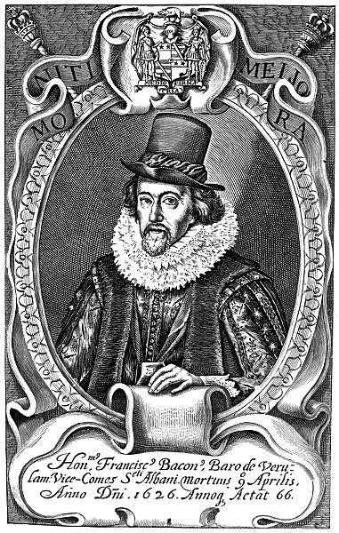 FRANCIS BACON (1561-1626). 1st Baron Verulam and 1st Viscount St. Albans. English philosopher, statesman, and author. Copper engraving from his Posthumous works, 1657