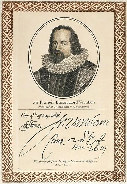 FRANCIS BACON (1561-1626). 1st Baron Verulam and Viscount St. Albans. English philosopher, statesman, and author. Etching, English, 1819, after Paul van Somer
