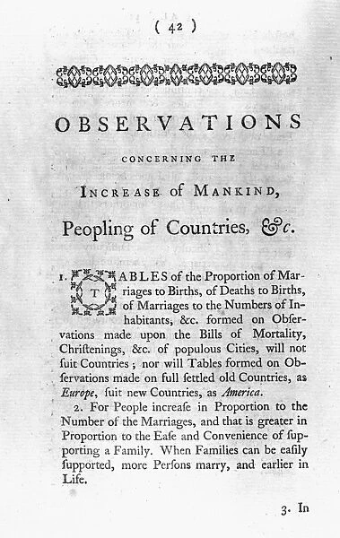 FRANKLIN: TITLE PAGE, 1751. First page of Benjamin Franklins essay, Observations