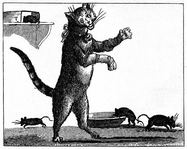 FRANKLIN: WAY TO WEALTH. Illustration of the Poor Richard saying, The cat in gloves catches no mice. Engraving from an 1807 British edition of Benjamin Franklins book of advice, Way to Wealth, originally published in 1758