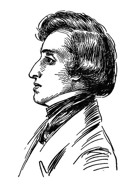 FREDERIC CHOPIN (1810-1849). Polish composer and pianist. Pen-and-ink drawing after a drawing
