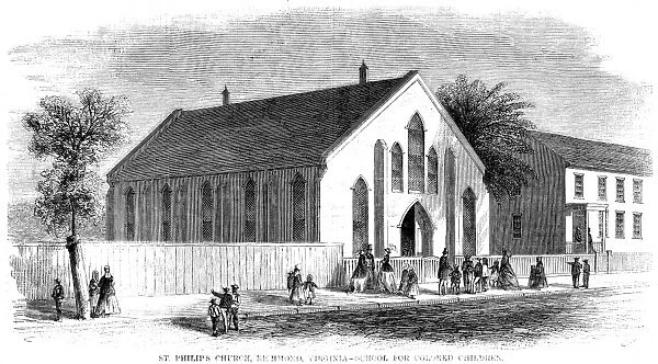 FREEDMEN SCHOOL, 1867. St. Philips Protestant Episcopal Church, Richmond, Virginia, used as a Freedmen School after the Civil War. Wood engraving from an American newspaper of 1867