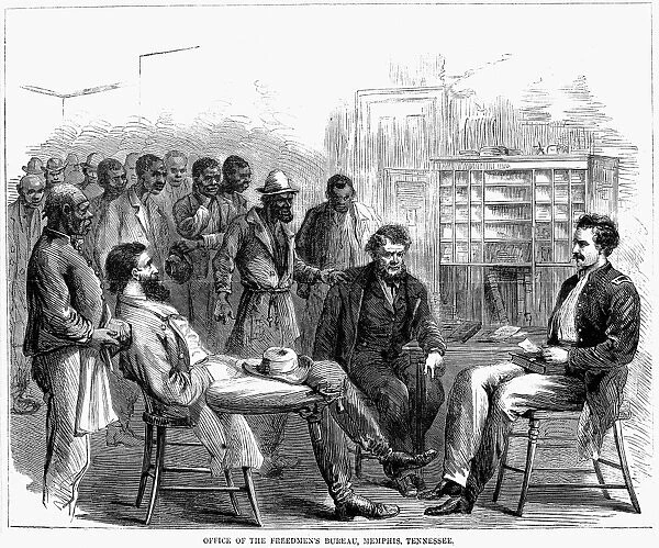 FREEDMENs BUREAU, 1866. Office of the Freedmens Bureau, Memphis, Tennessee. Wood engraving from an American newspaper of 1866