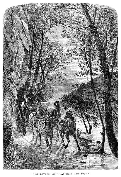 FRENCH BROAD RIVER, c1873. A stagecoach approaching Lovers Leap along the French Broad River in North Carolina. Line engraving, c1873