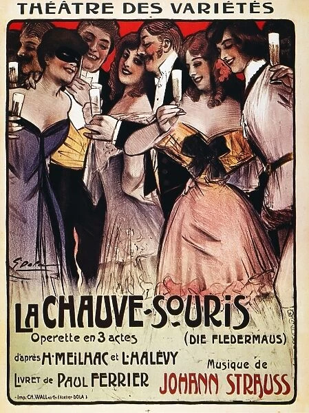 French lithograph poster for Johann Strauss operetta, Die Fledermaus, 1904