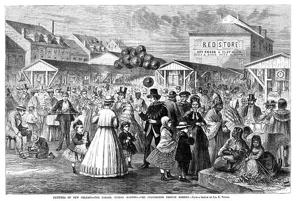 The French Market in New Orleans on a Sunday Morning. Wood engraving, American, 1867