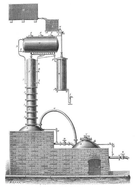 French wine distillery of Derosne and Cail, 19th century line engraving