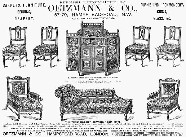 FURNITURE AD, 1884. Advertisement, 1884, from an English newspaper