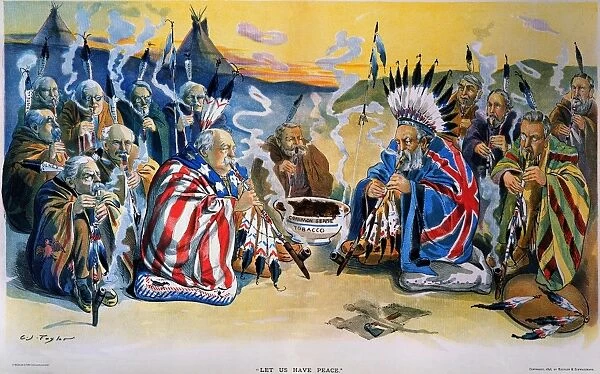 G. CLEVELAND CARTOON, 1896. An 1896 American cartoon by C. Jay Taylor urging a powwow between President Grover Cleveland and British Prime Minister Lord Salisbury to resolve the Venezuelan Boundary dispute