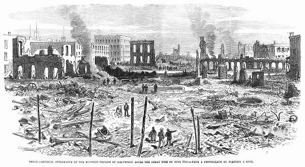 GALVESTON: FIRE, 1877. The business section of Galveston, Texas, after the fire of 8 June 1877. Wood engraving from a contemporary American newspaper