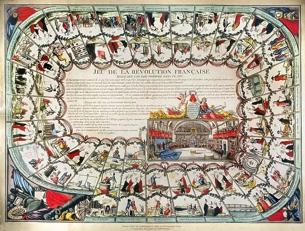 Game of the French Revolution, created in 1791. The first player to go from the seizure of the Bastille (step 1) to the Assemblee Nationale (step 63) is the winner