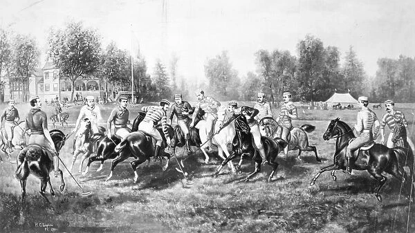 A game at the Jerome Park grounds of the Polo Club of New York. Painting, 1877, by Henry C. Bispham