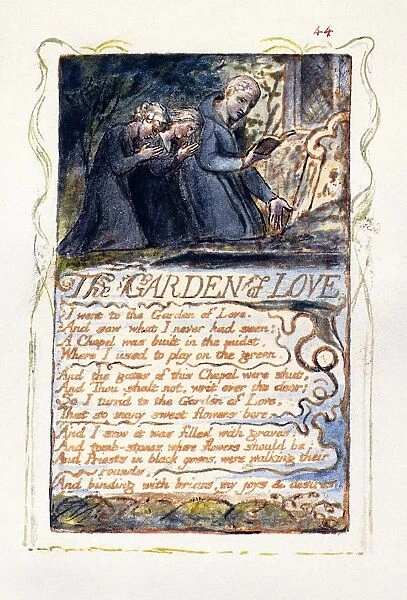 The Garden of Love. Color relief etching by William Blake from his Songs of Experience, 1794