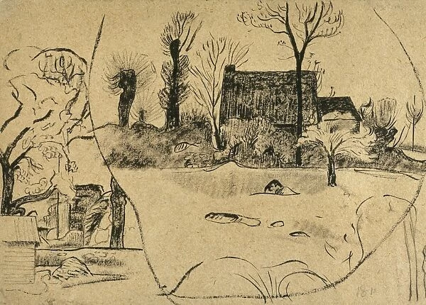 GAUGUIN: PONT-AVEN, c1888. Landscape at Pont-Aven. Brush and ink sketch by Paul Gauguin, c1888