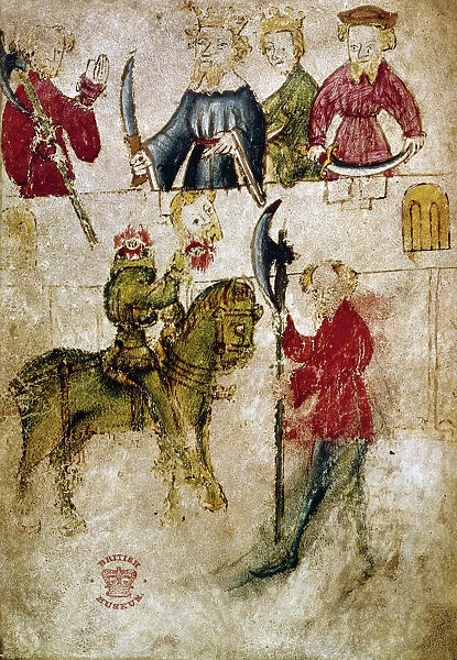 GAWAIN AND THE GREEN KNIGHT. Sir Gawain beheading the Green Knight