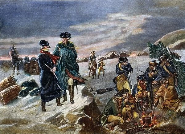 General George Washington with Lafayette at Valley Forge, 1777. Colored engraving, 19th century