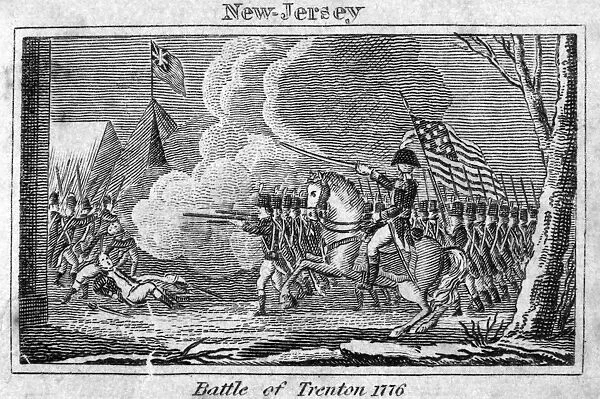 General George Washington leading the early morning attack on Trenton, New Jersey, 26 December 1776. Line engraving, American, 1829