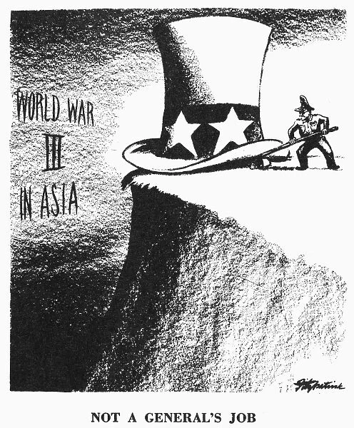 Not a Generals Job. American cartoon by D. R. Fitzpatrick, 1951, published the day before President Harry S. Truman removed General Douglas MacArthur from his post as supreme commander of U. N. forces in Korea for insubordination, including efforts to enlarge the conflict