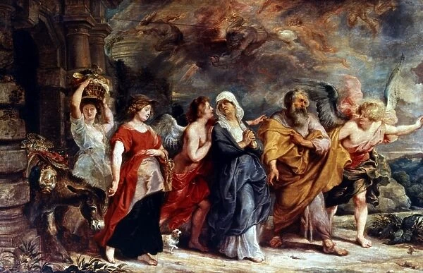 GENESIS: LOT. Lot and his family leaving Sodom. Oil on canvas by Peter Paul Rubens