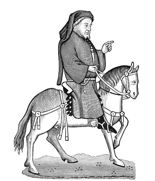 GEOFFREY CHAUCER (c1340-1400). English poet. Line engraving after the illumination in the Ellesmere manuscript of the Canterbury Tales