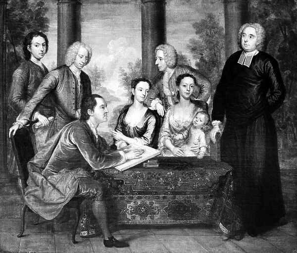 GEORGE BERKELEY (1685-1753). Irish philosopher. Berkeley (right) with his wife and friends
