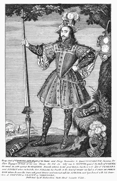 GEORGE CUMBERLAND (1558-1605). George de Clifford Cumberland. 3rd Earl of Cumberland. English naval commander and courtier. Line engraving, English, early 19th century
