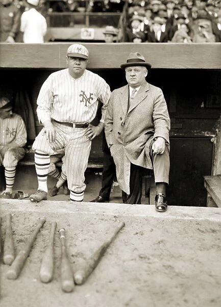 GEORGE H. RUTH (1895-1948). Known as Babe Ruth. American baseball player for the New York Yankees. Photographed with the manager of the New York Giants John McGraw, 1923