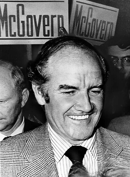 GEORGE McGOVERN (1922- ). American politician. Photographed with supporters at the Lowell Memorial Auditorium on the eve of the Massachusetts presidential primary, 24 April 1972