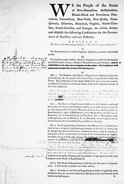 George Washingtons copy of the first printed draft of the United States Constitution, 6 August 1787, with corrections in Washingtons hand